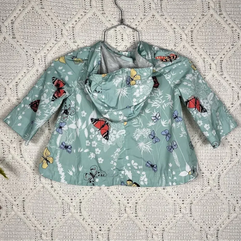 BABY GAP | Girl's Jacket Butterfly Print Raincoat With Hood Mint Green 24 Months